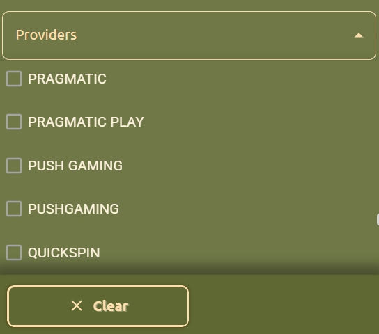 Liste des fournisseurs de jeux disponibles sur Betcleo Casino, dont Pragmatic Play et Push Gaming
