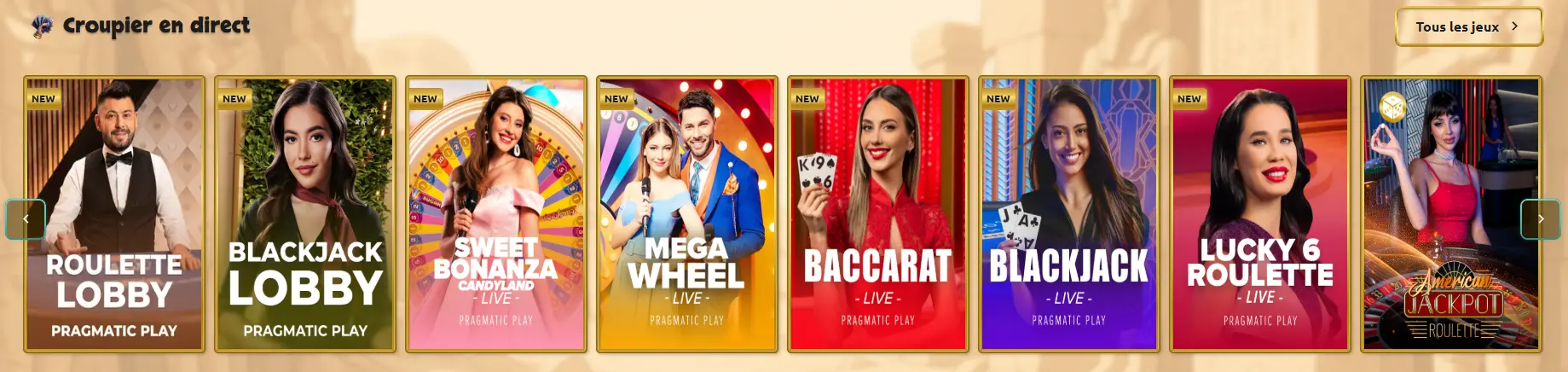 Jeux de casino en direct de Betcleo avec blackjack, roulette, baccarat et jeux télévisés